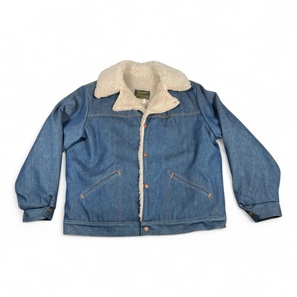 Vintage Wrangler Jacket Adult EXTRA LARGE Blue Wrange Coat Sherpa Denim USA 70s